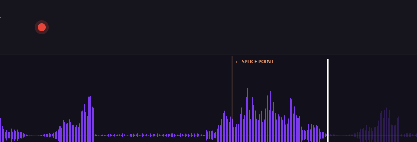Rekolla splice/recording view showing the waveform with detected silences and filler markers.